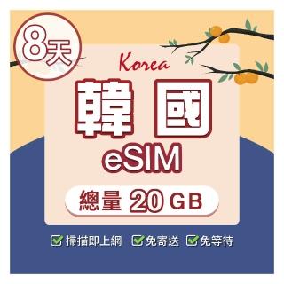 【環亞電訊】eSIM韓國8天總量20GB(24H自動發貨免等待免換卡 esim韓國 虛擬卡 韓國上網絡卡 環亞電訊)