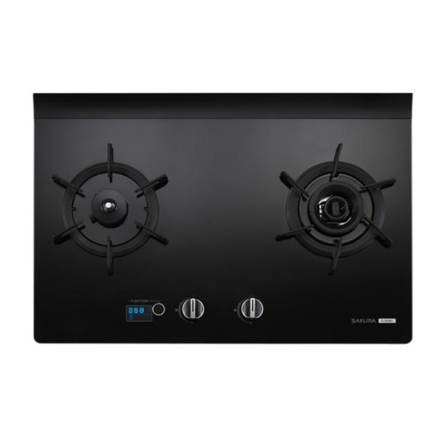 【SAKURA 櫻花】二口玻璃檯面爐G2928G右乾燒黑色瓦斯爐NG1/LPG(G-2928GBR基本安裝)