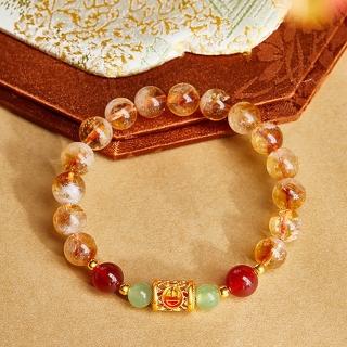 【桃花源創意工坊】足銀999吉祥安康黃塔晶紅瑪瑙與田玉串珠女新高級感手鍊(手鍊)