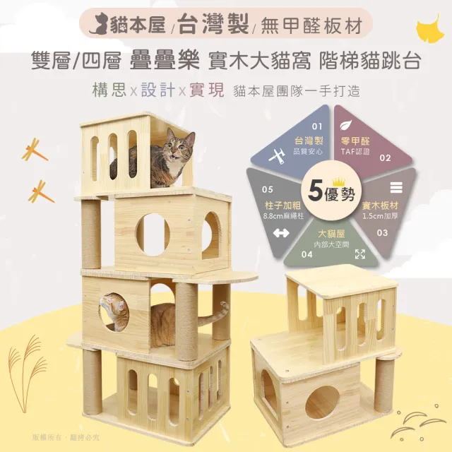 【貓本屋】雙層疊疊樂 實木大貓窩 階梯貓跳台(台灣製)