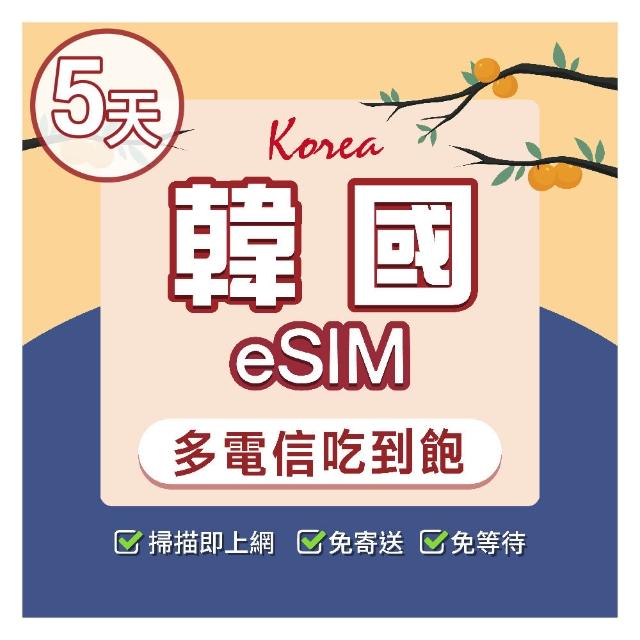 【環亞電訊】eSIM韓國多電信5天吃到飽(24H自動發貨免等待免換卡 esim韓國 虛擬卡 韓國上網卡 環亞電訊)