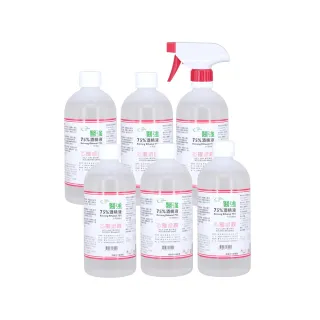 【醫強】75%酒精液 6瓶組(500ml/瓶+酒精專用噴頭X1 防疫清潔)