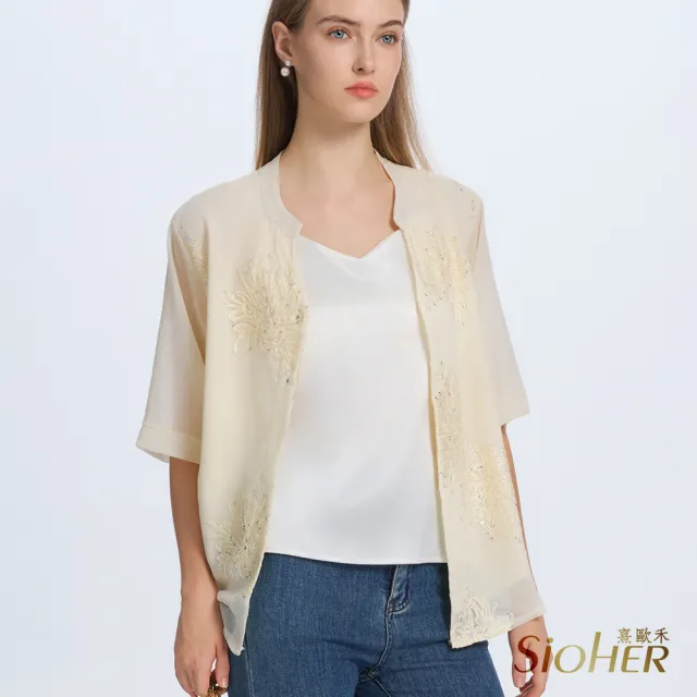 【SiOHER 熹歐禾】現貨 輕紗刺繡上衣四件組(女裝/女上衣/圓領/百搭)