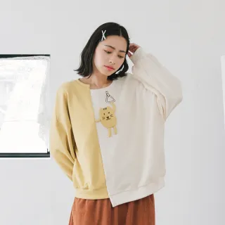 【Dailo】喳眼貓搭捷運中不對稱配色微短版上衣(桃紅 灰 黃/魅力商品)