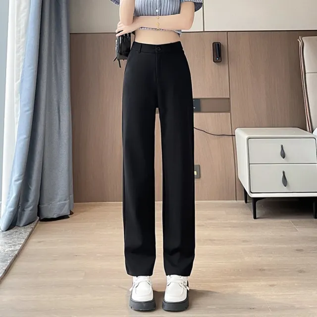 【巴黎精品】高腰長褲西裝褲法式寬褲直筒西裝褲落地褲顯瘦大碼休閒女裝(春季女褲子2色n1lb49)