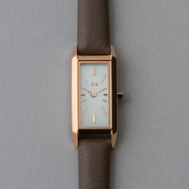 【ete】輕奢質感矩形真皮腕錶(玫瑰金色)