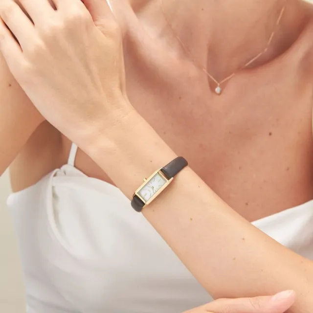 【ete】輕奢質感矩形真皮腕錶(金色)