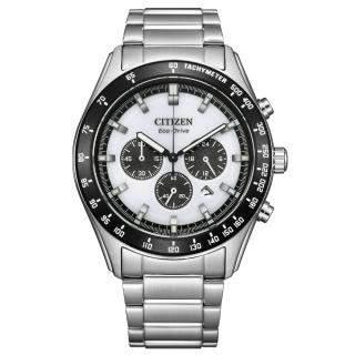 【CITIZEN 星辰】Chronograph系列 光動能 白熊貓三眼計時腕錶/43mm(CA4674-58A)