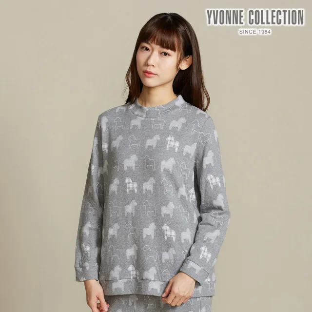 【YVONNE 以旺傢飾】冰島馬提花長袖上衣-岩石灰