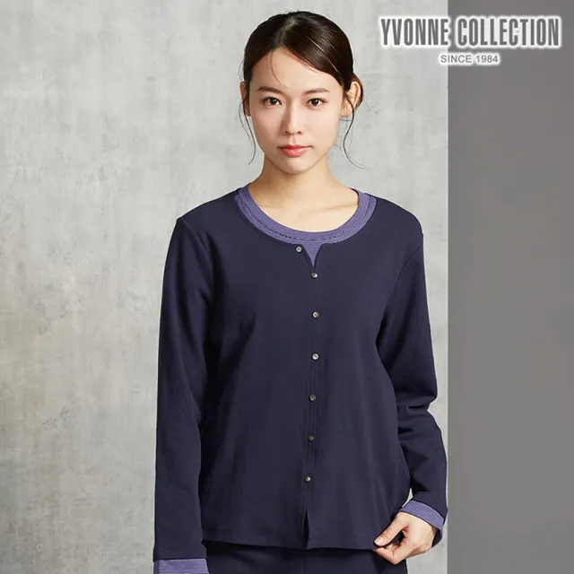 【YVONNE 以旺傢飾】羅紋假兩件長袖上衣-靛藍