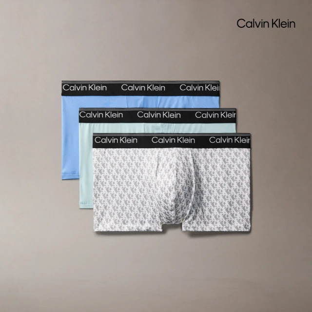 【CALVIN KLEIN】官方旗艦館CK Calvin Klein Logo 低腰貼身短版四角褲 3 件組_藍色