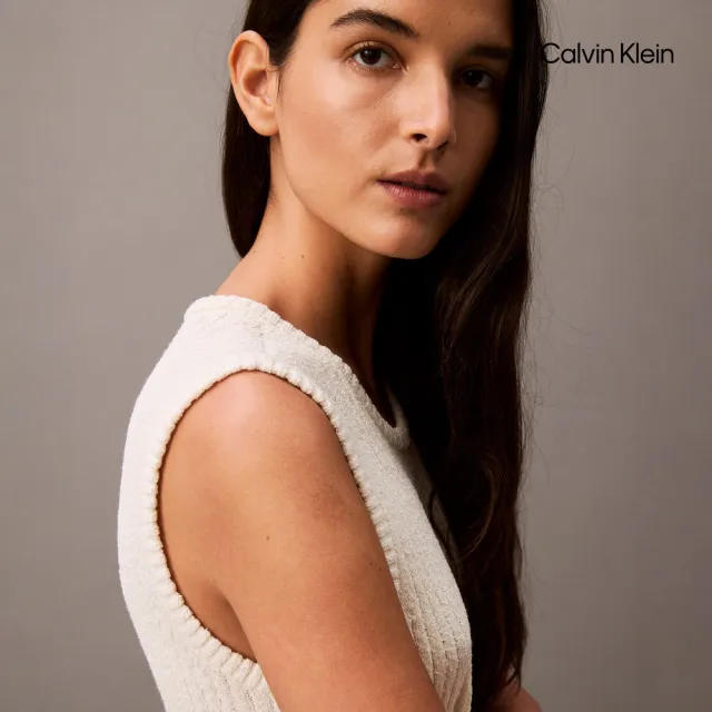 【CALVIN KLEIN】官方旗艦館CK 圓領中長毛衣洋裝_白色