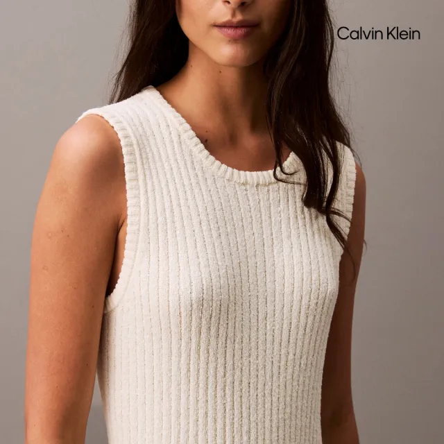 【CALVIN KLEIN】官方旗艦館CK 圓領中長毛衣洋裝_白色