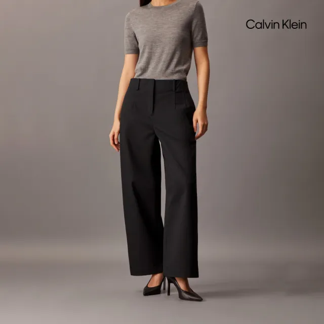 【CALVIN KLEIN】官方旗艦館CK 棉質斜紋寬鬆長褲_黑色