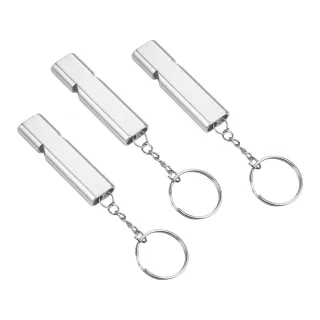 【KM MUSIC】雙管哨子 3入 求生口哨 鋁合金(雙頻 口哨 求救哨 高分貝 高頻 高音 訓練哨 鑰匙扣)