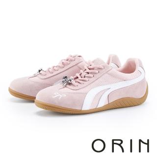 【ORIN】磨砂牛皮拼網布復古運動休閒鞋(粉色)