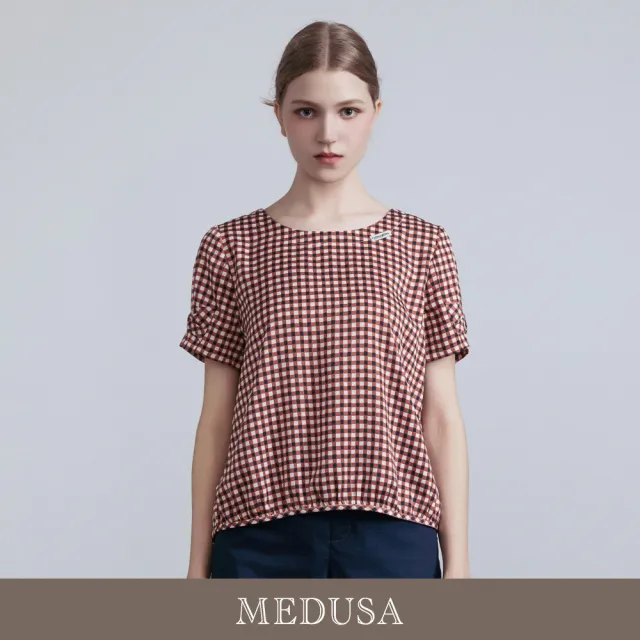 【MEDUSA 曼度莎】現貨-台灣製 野餐感復古格紋嫘縈涼感上衣（M-XL）｜女短袖 格紋上衣 涼感嫘縈(601-5430A)