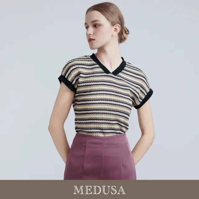 【MEDUSA 曼度莎】現貨-夏日輕針織條紋上衣（M-XL）｜女休閒上衣 薄針織上衣 無袖上衣(601-34901)