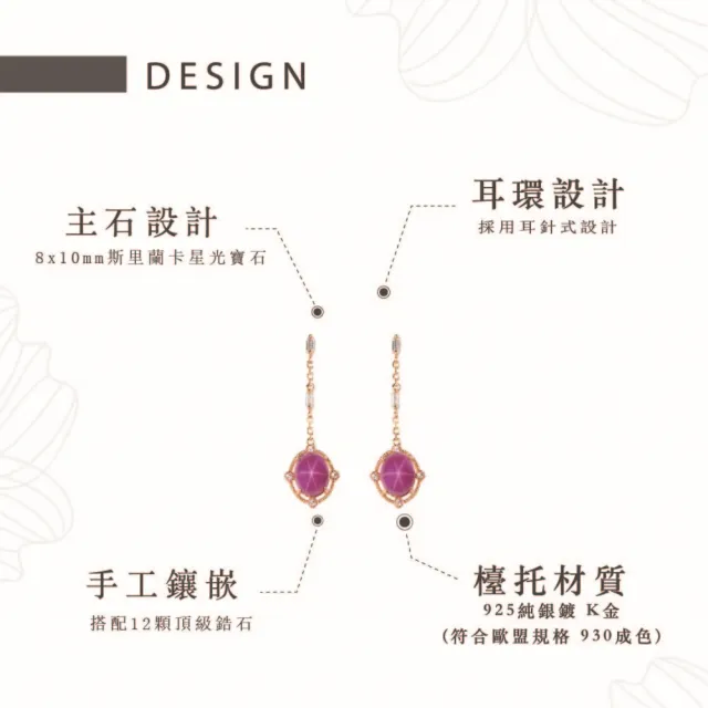 【幸福珠寶】凡爾賽公主｜紅寶石耳環(法國星鑽 六道星芒 貓眼 Happy  母親節禮物  )