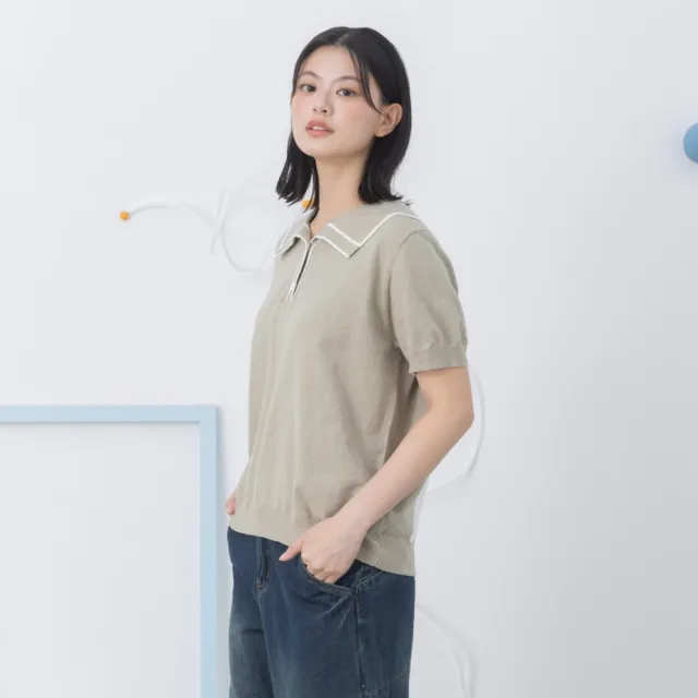 【MOSS CLUB】MOSS兔復古翻領短袖針織上衣(綠 米 紫/魅力商品)