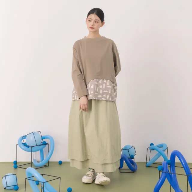 【MOSS CLUB】腰頭鬆緊帶雙層下襬繡花裙(卡 灰)
