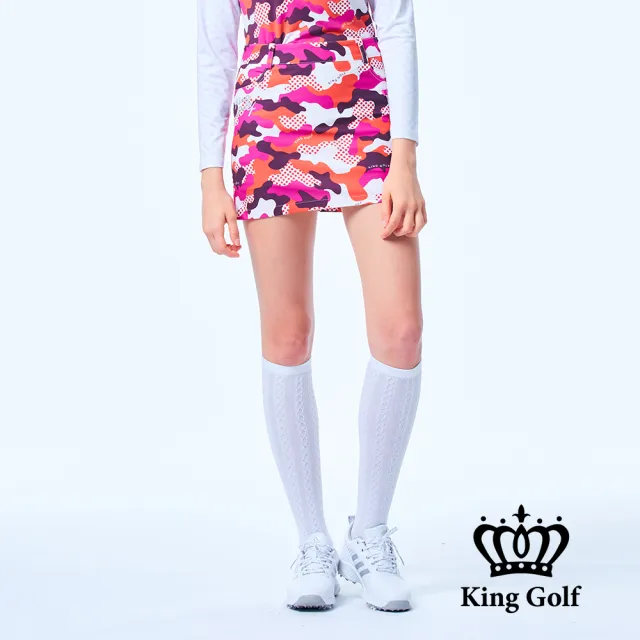 【KING GOLF】速達-網路獨家單特-女款點點迷彩印花薄款高爾夫球運動短裙褲裙(粉色)