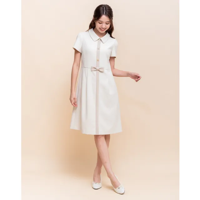 【perng yuh 芃諭名品】知性柔雅 配色 翻領 厚雪紡洋裝(2025 AW Collection|4C秋冬新品上市)
