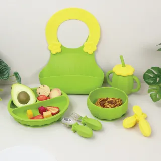 【KidsLife】寶寶餐具彌月禮盒(仙人掌造型)｜寶寶餐具 矽膠餐盤 防翻 自主學習餐具