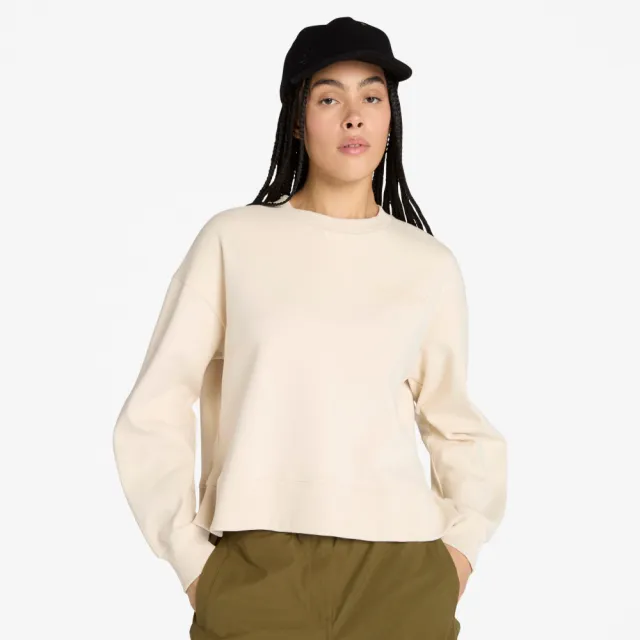 【Timberland】女款象牙色寬版圓領上衣(A41ZBEFL)
