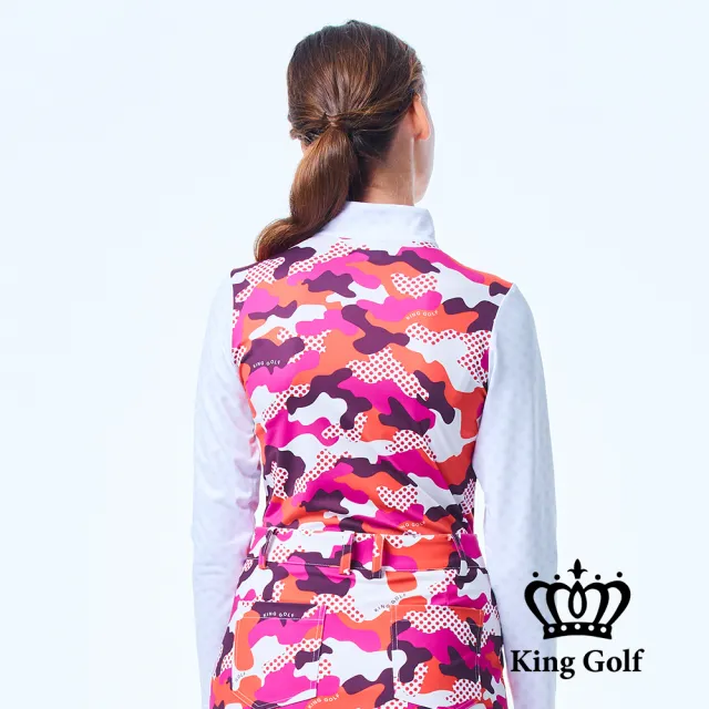 【KING GOLF】速達-網路獨家單特-女款點點迷彩長袖立領拉鍊薄款長袖POLO衫/高爾夫球衫(粉色)
