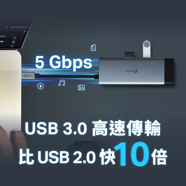 【TP-Link】UH6120C Type-C 6合1多功能轉接器 6埠HUB集線器 HDMI USB3.0 PD快充(100W)