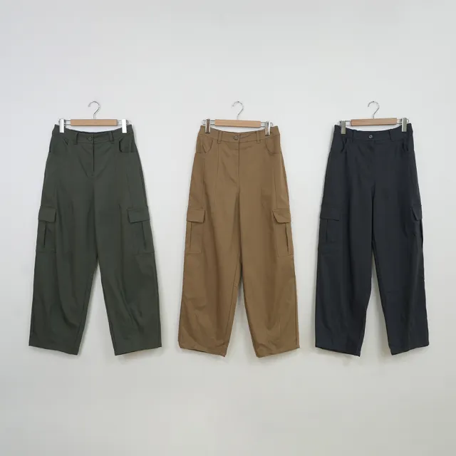 【MOSS CLUB】彈力斜紋工裝縮口香蕉寬褲(綠 咖 灰)