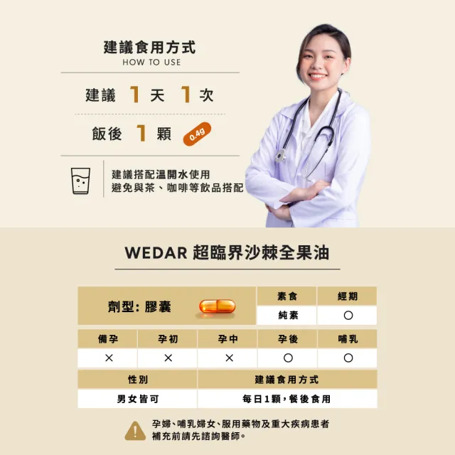 【Wedar 薇達】超臨界沙棘全果油 1盒(30顆/盒.全果營養.素食魚油.omega.沙棘果.沙棘籽.循環保健.全素)