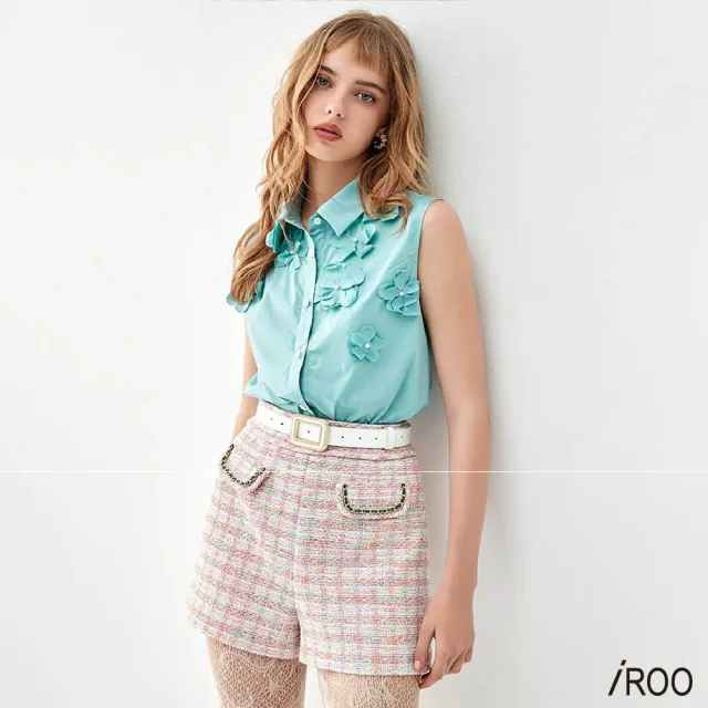 【iROO】青石藍花朵上衣