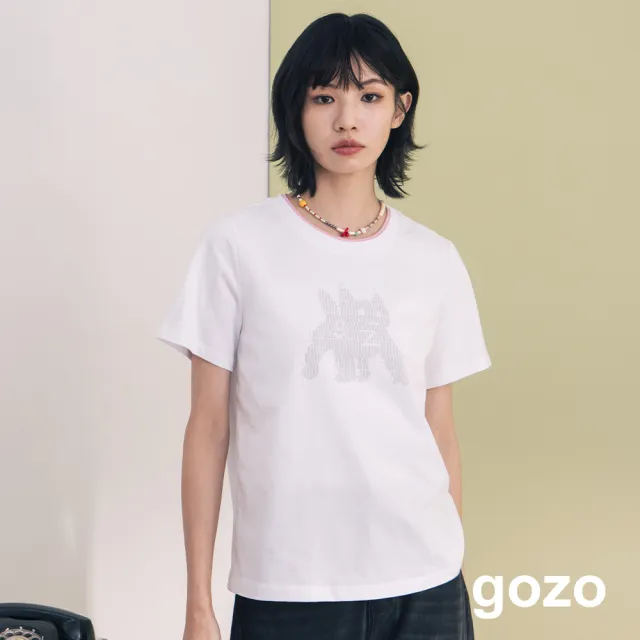 【gozo】貓咪點陣圖尋找gz印花合肩T恤(兩色)