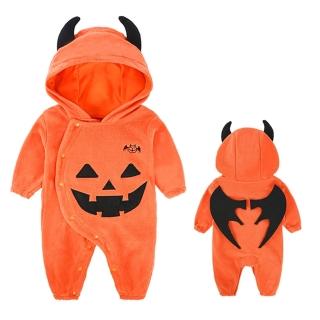 【橘魔法】南瓜小惡魔棉絨長袖連身包屁衣+小翅膀(萬聖節 服裝 角色扮演服裝 角色扮演 裝扮 男童 女童 童裝)