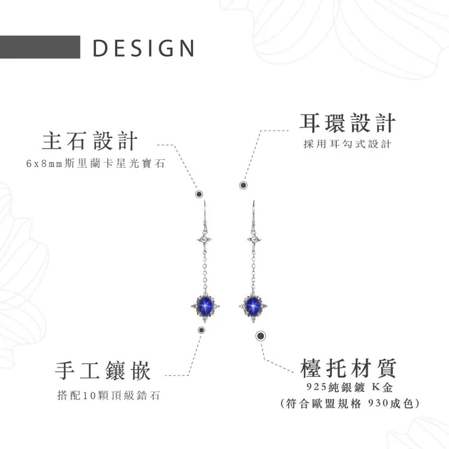【幸福珠寶】母親節禮物  海的聲音｜藍寶石耳環(法國星鑽 六道星芒 貓眼)