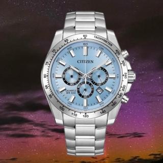 【CITIZEN 星辰】Chronograph系列 三眼計時腕錶/水藍面44mm(AN8230-59L)