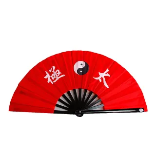 【輝武】武術用品-全竹骨易開合-黑骨紅太極功夫扇(35CM長-2把)