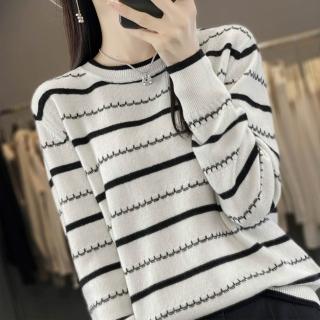 【ONEY 歐妮】★條紋時尚針織長袖上衣(女裝/女上衣/休閒/圓領/長袖/日系)