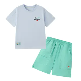 【NEW BALANCE】NB 童裝短袖套裝_2SF2208WLBL_男童/女童_灰藍/綠色