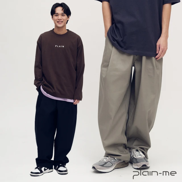 【plain-me】男女款 OOPLM 吸濕排汗立體剪裁錐寬褲 OPM4008-252(褲子 寬褲 休閒褲 長褲 男女褲)