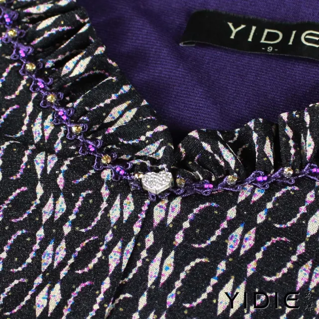 【YIDIE】荷葉領幾何紋長洋裝-紫