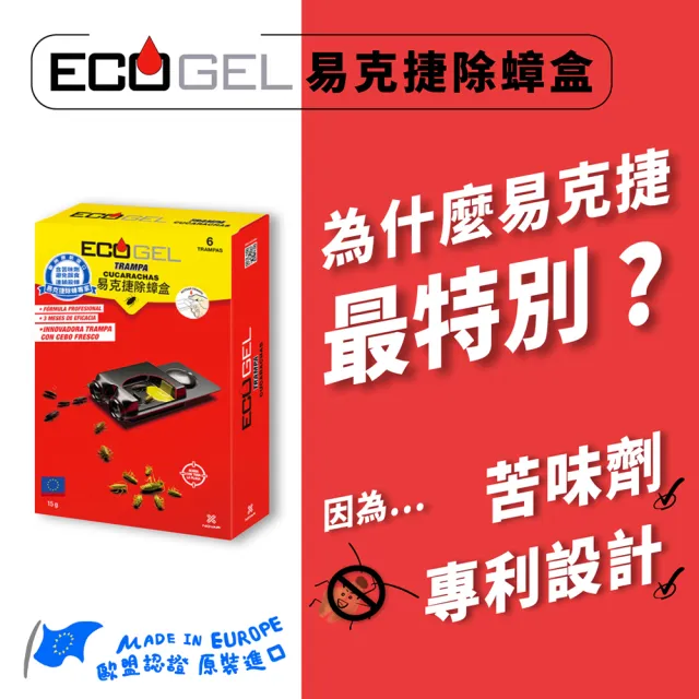 【ECOGEL 易克捷】歐洲原裝除蟑/除蟻盒15克x2入任選(蟑螂藥螞蟻藥)