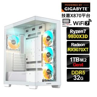 【技嘉平台】R7八核 Radeon RX 9070 XT{G3A1}水冷電競電腦(R7-9800X3D/X870/32G D5/1TB/WiFi7)