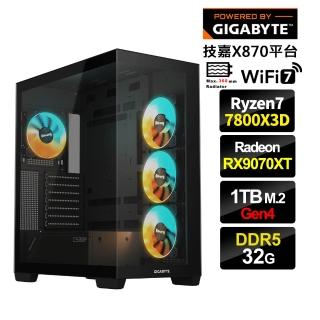 【技嘉平台】R7八核 Radeon RX 9070 XT{G3A6}水冷電競電腦(R7-7800X3D/X870/32G D5/1TB/WiFi7)