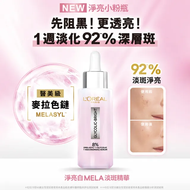 【LOREAL Paris 巴黎萊雅】亮白全套組_淨亮白激光精華水128ml+淡斑精華30ml+激光潔面乳100ml