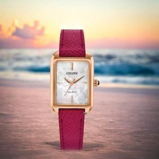 【CITIZEN 星辰】LADYS 珍珠貝優雅方形腕錶 女錶 手錶-23.5mm 禮物(EM1193-08D)