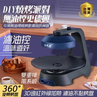 【LADUTA 拉布塔】無煙電烤盤 戶外家用110V 燒烤盤 烤肉盤 電燒烤爐 不沾烤盤(自動旋轉 無煙升溫均勻 烤盤)