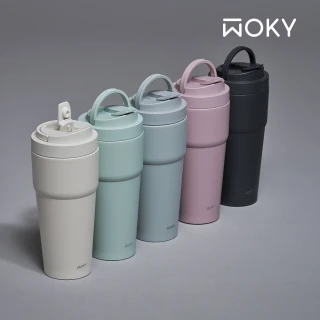 【WOKY 沃廚】買1送1_二代渾圓杯 雙層陶瓷款750ml-附矽膠粗吸管(隨行杯/吸管杯/保溫杯瓶/保冰杯瓶/水壺)